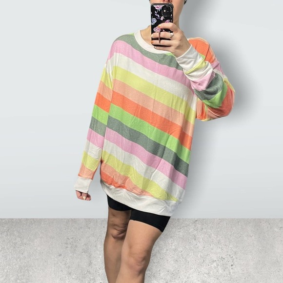 WILDFOX Road Trip Striped Vintage Varsity Fabric Long Sleeve Sweater Rainbow - Picture 5 of 11